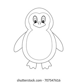 Colorless  funny cartoon penguin. Vector illustration. Coloring page. Preschool education.Arctic  animal.