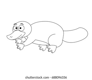 Colorless  funny cartoon platypus. Vector illustration. Coloring page. Preschool education. Exotic animal.