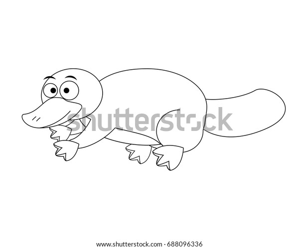 Colorless Funny Cartoon Platypus Vector Illustration Stock