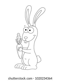 Colorless funny cartoon rabbit. Vector illustration. Coloring page. Preschool education. 