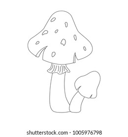 Colorless funny cartoon red mushrooms . Vector illustration. Coloring page. Preschool education.