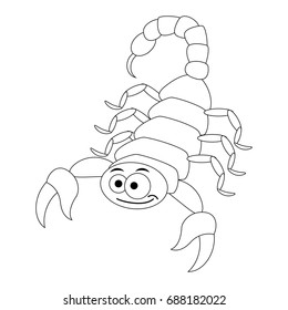 Colorless  funny cartoon scorpion. Vector illustration. Coloring page. Preschool education. 