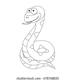 Colorless  funny cartoon snake. Vector illustration. Coloring page. Preschool education. 