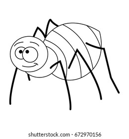 Colorless funny cartoon spider. Vector illustration. Coloring page. Preschool education. 