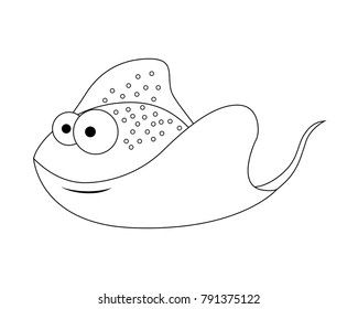 Colorless  funny cartoon stingray. Vector illustration. Coloring page. Preschool education.Sea animal.