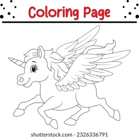 Colorless funny cartoon unicorn. Vector illustration for coloring books page for children