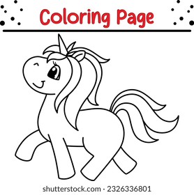 Colorless funny cartoon unicorn. Vector illustration for coloring books page for children