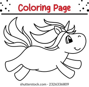 Colorless funny cartoon unicorn. Vector illustration for coloring books page for children