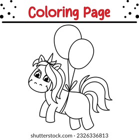 Colorless funny cartoon unicorn. Vector illustration for coloring books page for children