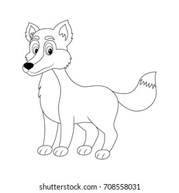 Colorless funny cartoon wolf. Vector illustration. Coloring page. Preschool education. Arctic animals