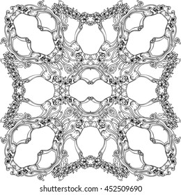 Colorless geometrical frames, white background, pretty floral design, black zentangle ornament, monochrome art, vintage seamless pattern