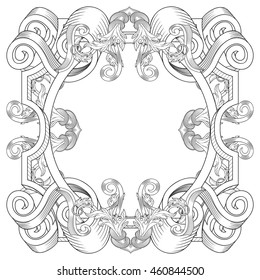 Colorless geometrical frames, white background, pretty floral design, black zentangle ornament, monochrome art, vintage  pattern