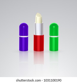 Colorless hygienic lipstick in a white plastic tube. Vector illustration on white background