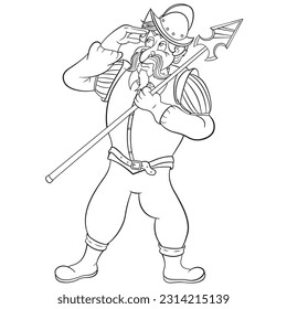 Colorless illustration of a soldier from the times of the Spanish conquests.