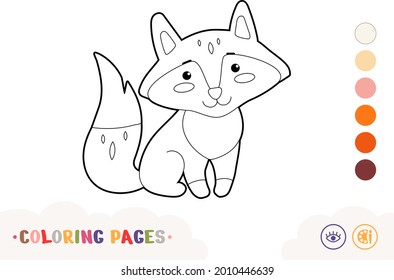 Colorless image of a cute linear fox isolated on white background. Wild animals preschool kids coloring book illustrations and developmental activity.