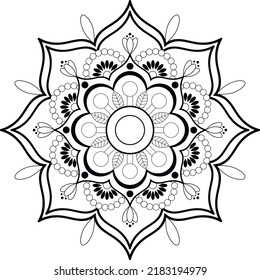 Colorless mandala with floral elements