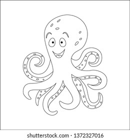 Colorless octopus vector illustration isolated on white background. Coloring book page for children.