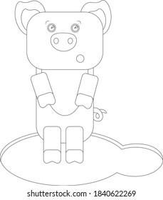 
Colorless pig looks surprised while standing in a puddle