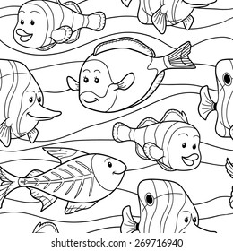 Colorless vector pattern with fish