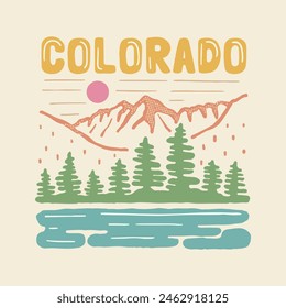 Colorodo Rocky Mountain National Park Vintage Vektorgrafik für Abzeichen, Patch, T-Shirt , Aufkleber Illustration