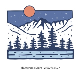 Colorodo rocky mountain national park hand drawing vintage vector art