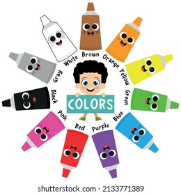 Colores, niños y tubos de pintura para niños