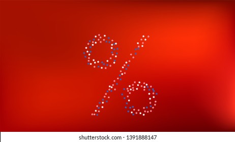 Colors of American Flag: Red, Blue and White.  Abstract Background with Many Falling Stars Confetti on Red Backdrop. 
 Banner, Greeting Card. Vector Stars Background with Colors of American Flag.