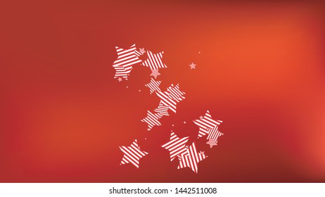Colors of American Flag: Red, Blue and White.  Abstract Background with Many Falling Stars Confetti on Red Backdrop. 
 Banner, Greeting Card. Vector Stars Background with Colors of American Flag.