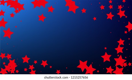 Colors of American Flag. USA Independence Day.  . Abstract Background with Many Random Falling Stars Confetti on Blue Background. 