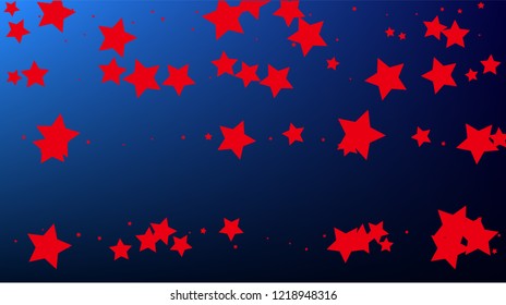 Colors of American Flag. USA Independence Day.  . Abstract Background with Many Random Falling Stars Confetti on Blue Background. 