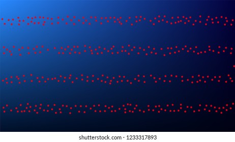 Colors of American Flag. USA Independence Day.  Red, Blue and White Stars on Blue Gradient Background. Abstract Background with Many Random Falling Stars Confetti on Blue Background. 