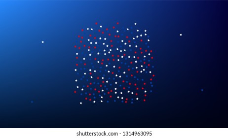 Colors of American Flag. USA Independence Day.  . Abstract Background with Many Random Falling Stars Confetti on Blue Background. 