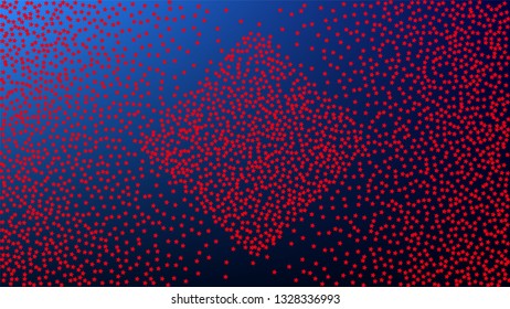 Colors of American Flag. USA Independence Day.  Red, Blue and White Stars on Blue Gradient Background. Invitation Background. Banner, Christmas and New Year card, Postcard, Packaging, Textile Print.