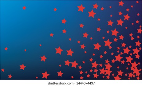 Colors of American Flag. USA Independence Day.  Red, Blue and White Stars on Blue Gradient Background. Invitation Background. Banner, Christmas and New Year card, Postcard, Packaging, Textile Print.