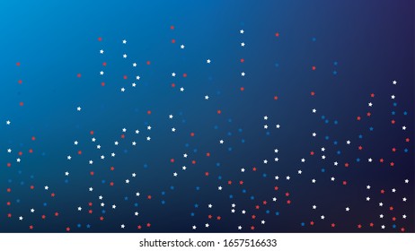 Colors of American Flag. USA Independence Day.  . Abstract Background with Many Random Falling Stars Confetti on Blue Background. 