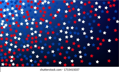Colors American Flag  USA Independence Day   Red  Blue   White Stars Blue Gradient Background  Abstract Background and Many Random Falling Stars Confetti Blue Background  