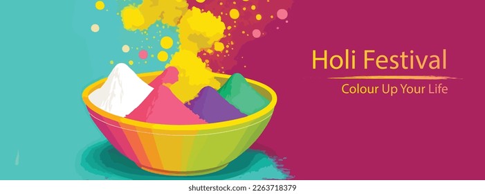 colors bowl banner for happy Holi festival