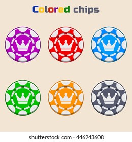 Colors Cartoon Poker Chips in vector image