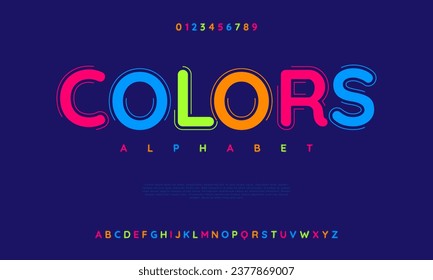 Colors creative modern urban alphabet font. Digital abstract moslem, futuristic, fashion, sport, minimal technology typography. Simple numeric vector illustration