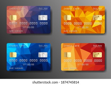 Colors Credit Cards vector mockups set. Front side template. Credit or debit card. Vector illustration EPS10