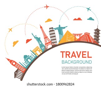 colors famous landmark skyline. icons tourism and travel around the world. isolated on white background. vector illustration in flat style modern design.
