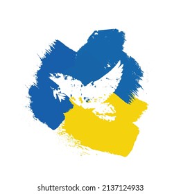 colors of the flag of Ukraine painted with a brush and white dove, eps, illustration without background.
