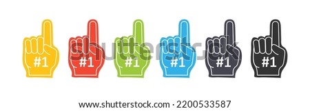 Colors foam finger icon set. Sports paraphernalia fun illustration symbol. Sign baseball vector flat.  Foto d'archivio © 