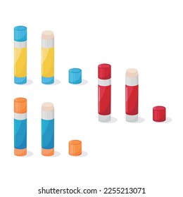 Colors glue stick vector illustration on white background. Glue stick can stick to paper or handicraft and other items. School or office stationery supplies. - Shutterstock ID 2255213071