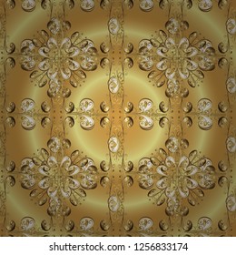 Colors with golden elements. Ornamental golden pattern. Gold metal with floral pattern. Vector golden floral ornament brocade textile and glass pattern.