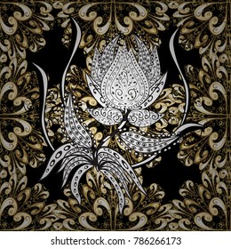 Colors with golden elements. Seamless oriental ornament in the style of baroque. Traditional classic vector golden seamless pattern.