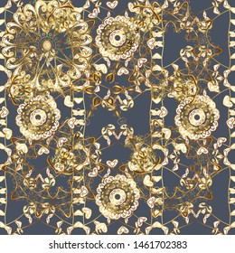 Colors with golden elements. Vector golden floral ornament brocade textile pattern. Golden pattern. Metal with floral pattern.