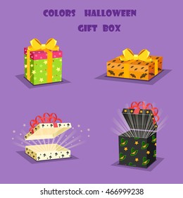 Colors Halloween gift box in vector set
