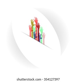 Colors hands up in isometric style