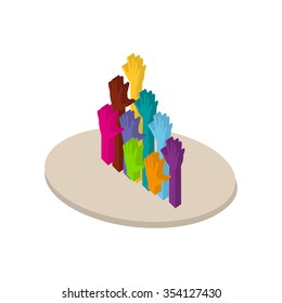 Colors hands up in isometric style